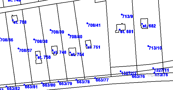 Parcela st. 751 v KÚ Hylváty, Katastrální mapa