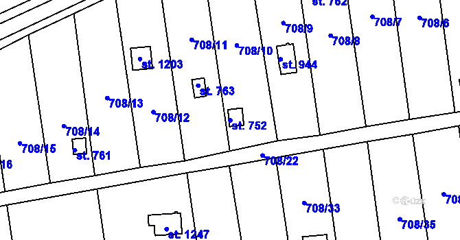 Parcela st. 752 v KÚ Hylváty, Katastrální mapa