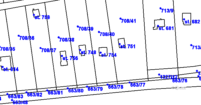 Parcela st. 754 v KÚ Hylváty, Katastrální mapa