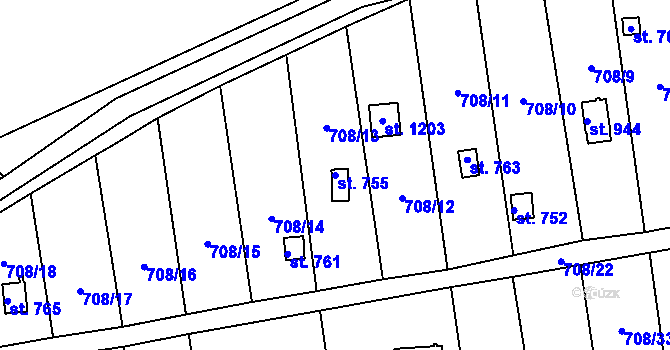 Parcela st. 755 v KÚ Hylváty, Katastrální mapa
