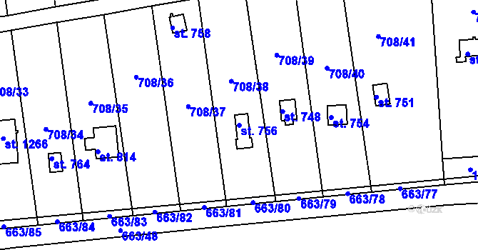 Parcela st. 756 v KÚ Hylváty, Katastrální mapa