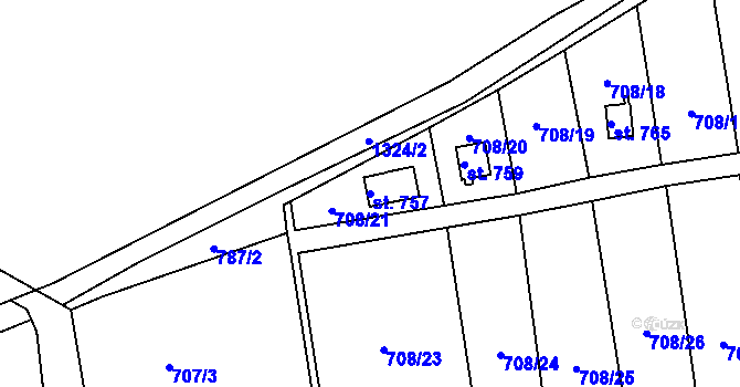Parcela st. 757 v KÚ Hylváty, Katastrální mapa
