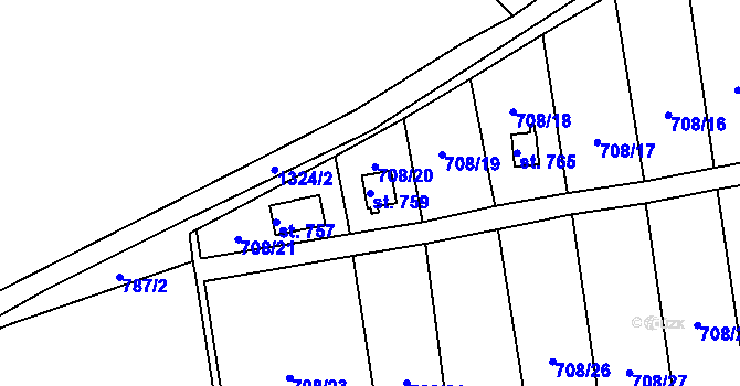 Parcela st. 759 v KÚ Hylváty, Katastrální mapa