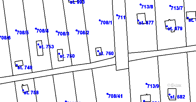 Parcela st. 760 v KÚ Hylváty, Katastrální mapa