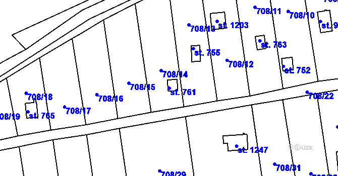 Parcela st. 761 v KÚ Hylváty, Katastrální mapa