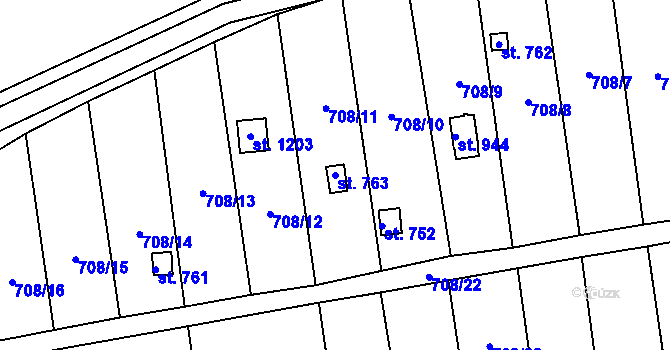 Parcela st. 763 v KÚ Hylváty, Katastrální mapa