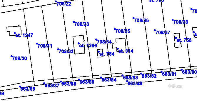 Parcela st. 764 v KÚ Hylváty, Katastrální mapa