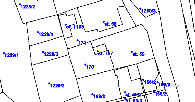 Parcela st. 767 v KÚ Hylváty, Katastrální mapa