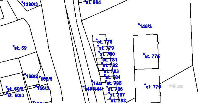 Parcela st. 780 v KÚ Hylváty, Katastrální mapa