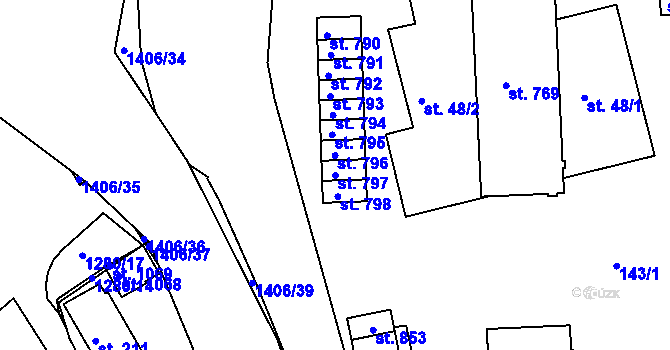 Parcela st. 797 v KÚ Hylváty, Katastrální mapa