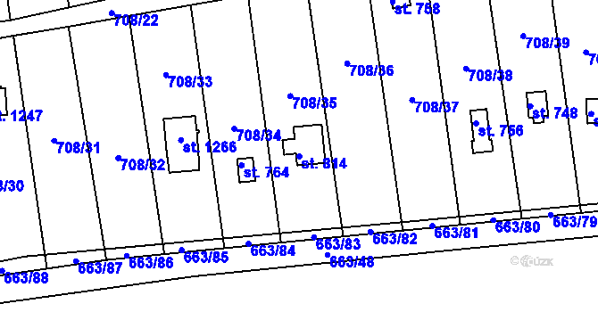 Parcela st. 814 v KÚ Hylváty, Katastrální mapa