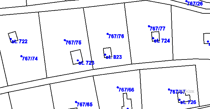 Parcela st. 823 v KÚ Hylváty, Katastrální mapa