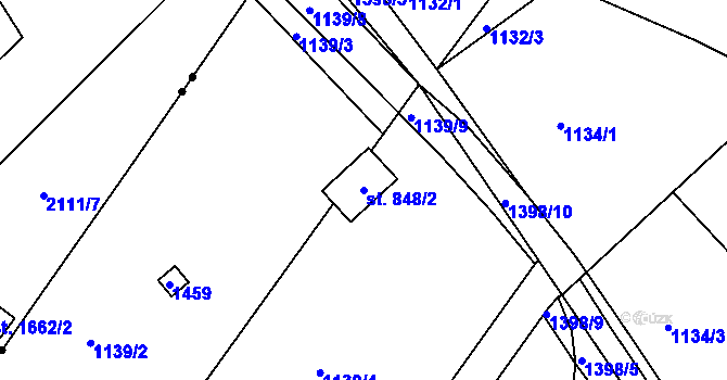 Parcela st. 848/2 v KÚ Hylváty, Katastrální mapa