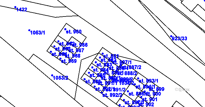 Parcela st. 881 v KÚ Hylváty, Katastrální mapa