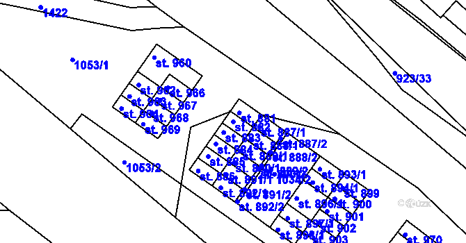Parcela st. 882 v KÚ Hylváty, Katastrální mapa