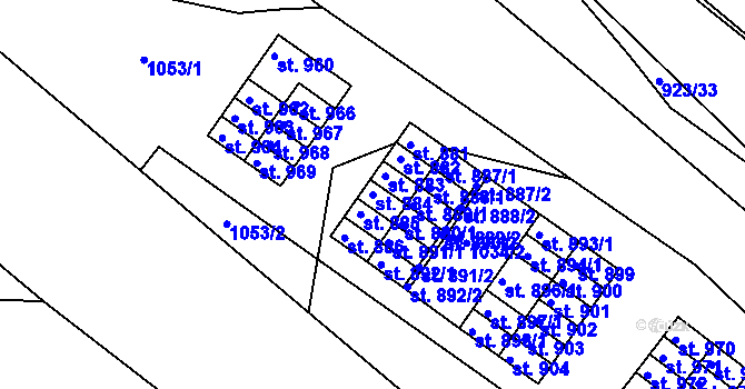 Parcela st. 884 v KÚ Hylváty, Katastrální mapa