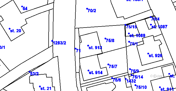 Parcela st. 913 v KÚ Hylváty, Katastrální mapa
