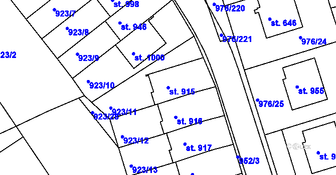 Parcela st. 915 v KÚ Hylváty, Katastrální mapa