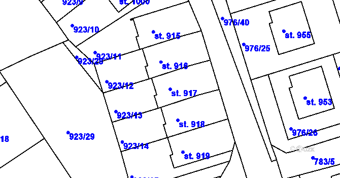 Parcela st. 917 v KÚ Hylváty, Katastrální mapa