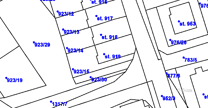 Parcela st. 919 v KÚ Hylváty, Katastrální mapa