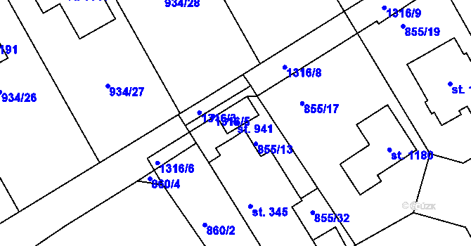 Parcela st. 941 v KÚ Hylváty, Katastrální mapa