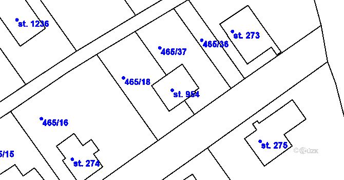Parcela st. 954 v KÚ Hylváty, Katastrální mapa