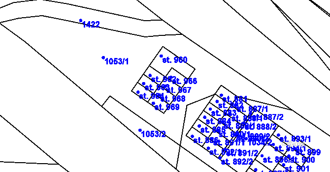 Parcela st. 967 v KÚ Hylváty, Katastrální mapa