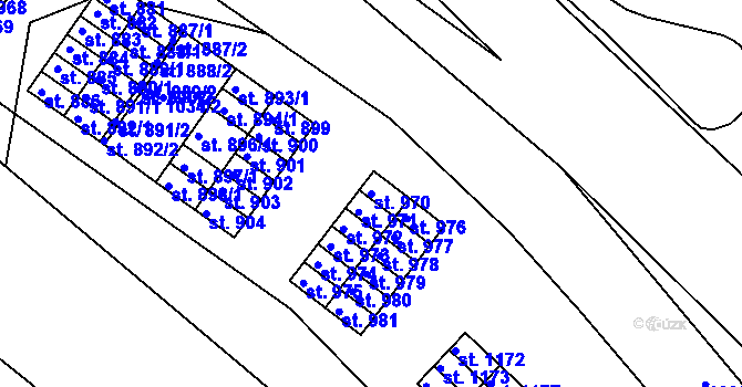 Parcela st. 970 v KÚ Hylváty, Katastrální mapa
