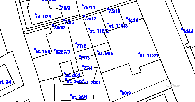 Parcela st. 995 v KÚ Hylváty, Katastrální mapa