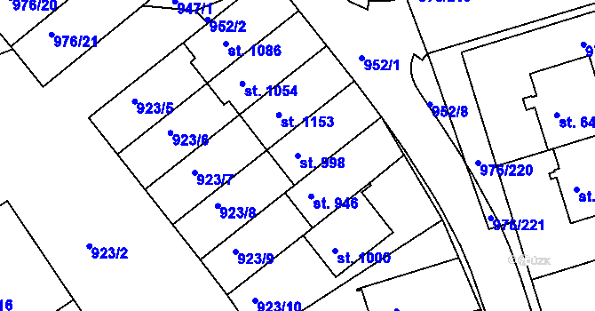 Parcela st. 998 v KÚ Hylváty, Katastrální mapa