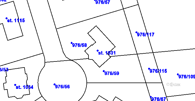 Parcela st. 1031 v KÚ Hylváty, Katastrální mapa