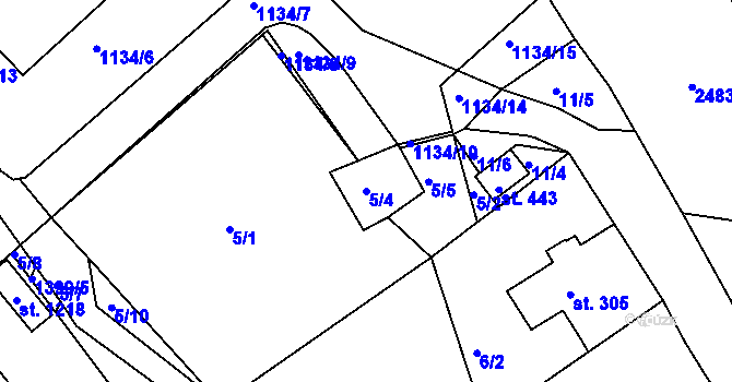 Parcela st. 5/4 v KÚ Hylváty, Katastrální mapa