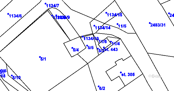 Parcela st. 5/5 v KÚ Hylváty, Katastrální mapa