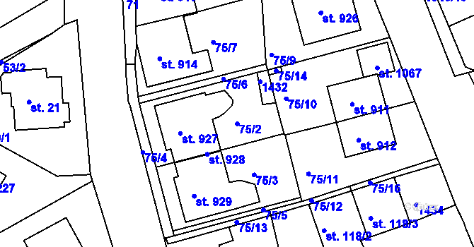 Parcela st. 75/2 v KÚ Hylváty, Katastrální mapa