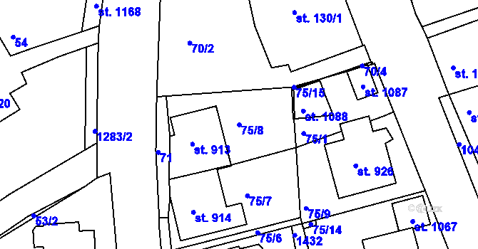 Parcela st. 75/8 v KÚ Hylváty, Katastrální mapa