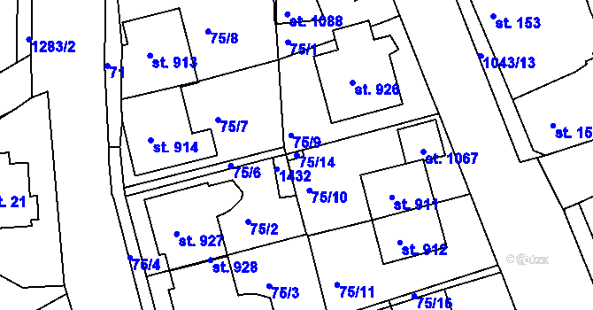 Parcela st. 75/14 v KÚ Hylváty, Katastrální mapa