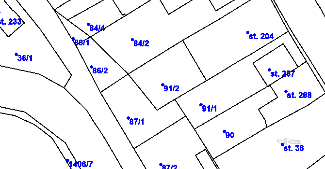 Parcela st. 91/2 v KÚ Hylváty, Katastrální mapa
