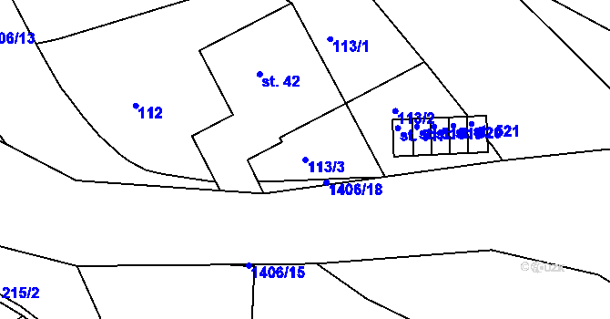 Parcela st. 113/3 v KÚ Hylváty, Katastrální mapa