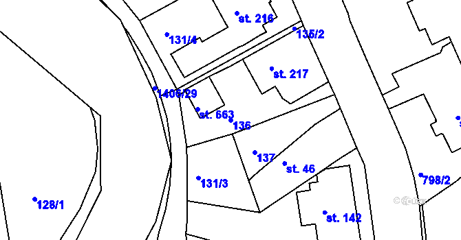Parcela st. 136 v KÚ Hylváty, Katastrální mapa