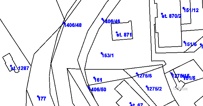 Parcela st. 163/1 v KÚ Hylváty, Katastrální mapa