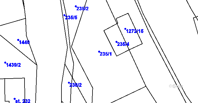 Parcela st. 235/1 v KÚ Hylváty, Katastrální mapa
