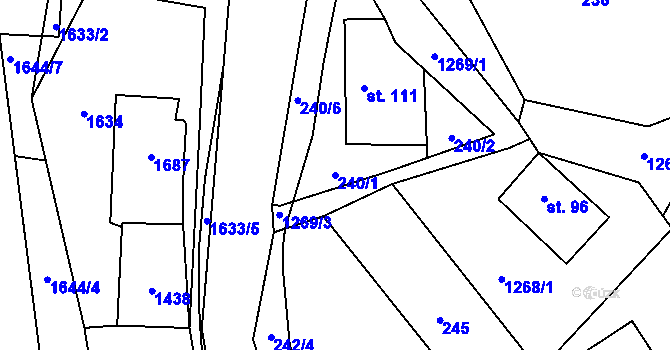 Parcela st. 240/1 v KÚ Hylváty, Katastrální mapa