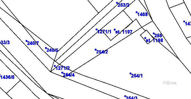Parcela st. 254/2 v KÚ Hylváty, Katastrální mapa