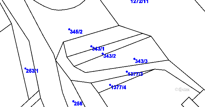 Parcela st. 343/2 v KÚ Hylváty, Katastrální mapa