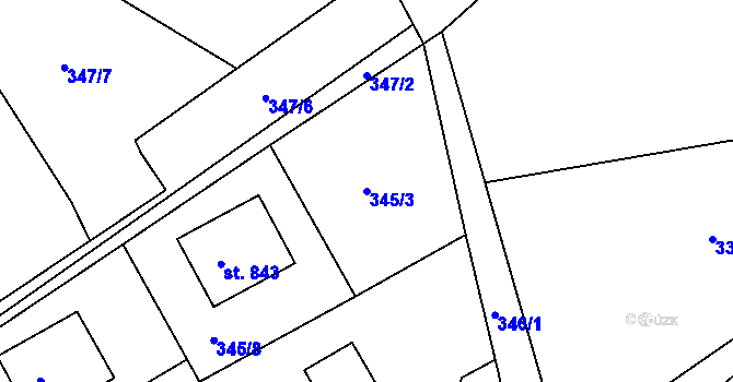 Parcela st. 345/3 v KÚ Hylváty, Katastrální mapa