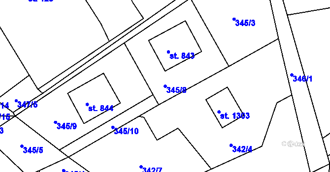 Parcela st. 345/8 v KÚ Hylváty, Katastrální mapa