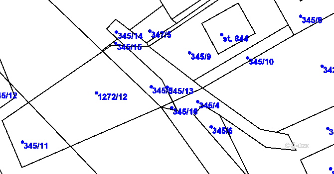 Parcela st. 345/13 v KÚ Hylváty, Katastrální mapa