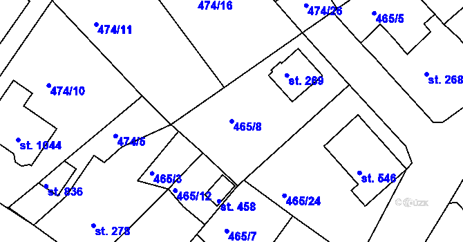 Parcela st. 465/8 v KÚ Hylváty, Katastrální mapa