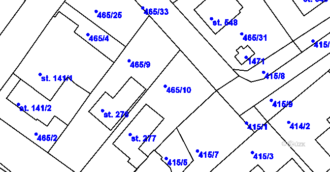 Parcela st. 465/10 v KÚ Hylváty, Katastrální mapa