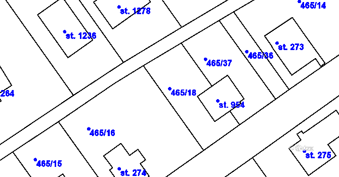 Parcela st. 465/18 v KÚ Hylváty, Katastrální mapa